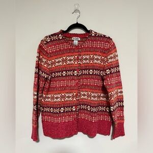 Tiara VTG Y2K Women’s Pink Fair Isle Cardigan Sweater Size Medium Alpine Cabin